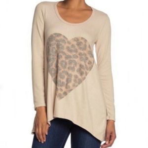 Go Couture Long Sleeve Cheetah Heart Sweater